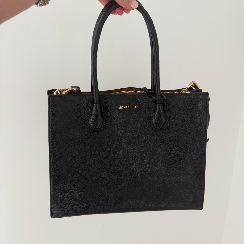 Michael Kors Adele Black Satchel with Gold Accents. Handbag Purse.
